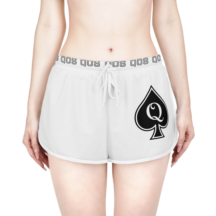 White shorts with a black spade symbol and 'Q' on a white background