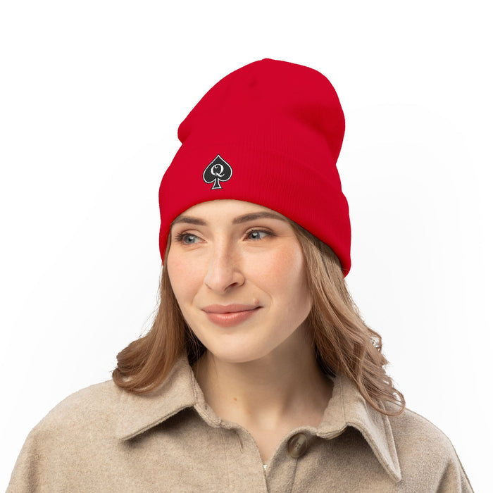 Queen of Spades Embroidered Knit Beanie