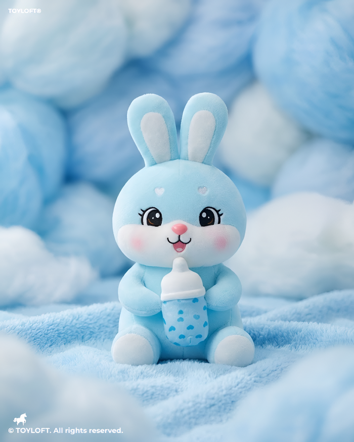 Rabbit Soft Toy with Feeding Bottle – 10-Inch Blue Cute Plush Stuffed Animal for Kids ST12508