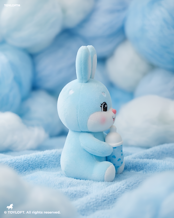 Rabbit Soft Toy with Feeding Bottle – 10-Inch Blue Cute Plush Stuffed Animal for Kids ST12508