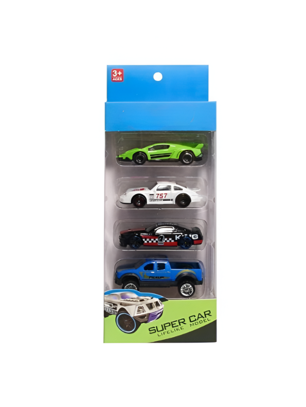 Racing Supercars Set of 4 Random Metal Toy Cars for Kids & Collectors NX15469.