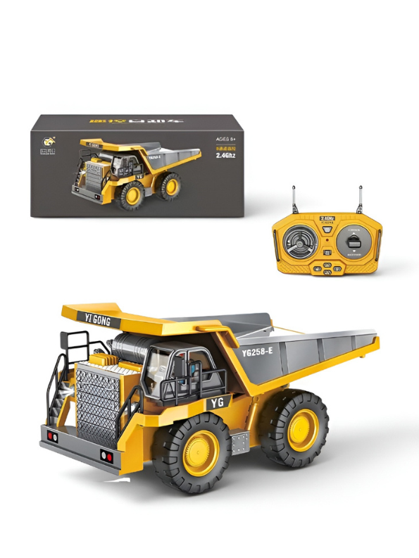 RC Construction Dump Truck 2.4G 9CH All-Terrain Remote Control Toy Vehicle - Metal Bed, 6lb Load, Lights & Audio TV7209