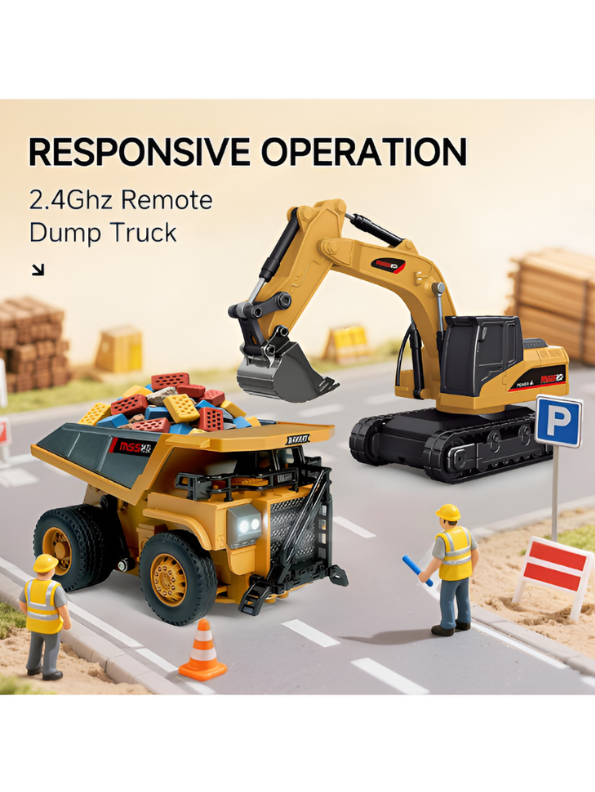 RC Dump Truck Toy with 2.4GHz Remote Control | 1:64 Scale Construction Vehicle Remote Control Truck MD535