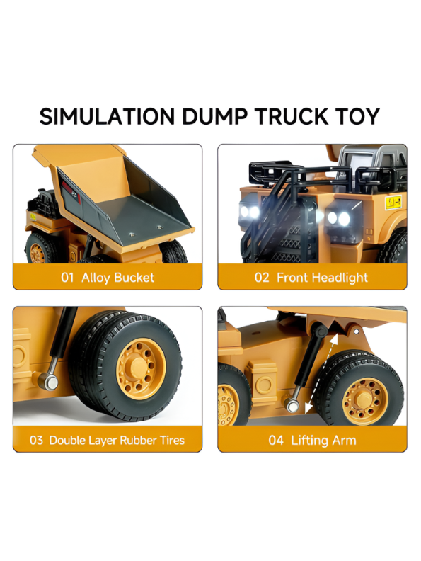 RC Dump Truck Toy with 2.4GHz Remote Control | 1:64 Scale Construction Vehicle Remote Control Truck MD535