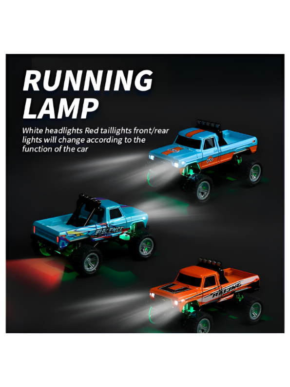 RC Monster Truck with Detachable Camper Caravan Trailer 1:64 Scale Green with Acrylic Display Case MD571.