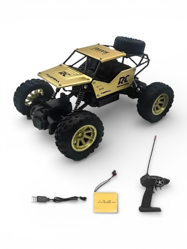 RC Rock Crawler Monster Truck 6-Wheel Drive 1:18 Scale Metallic Gold.