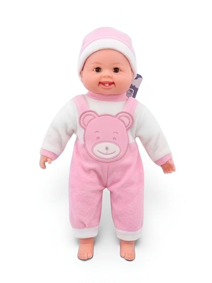 Realistic Baby Doll in Soft Pink Bear Overalls & Matching Beanie LMI7709.