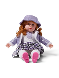 Realistic Girl Doll with Curly Red Hair, Purple Shimmer Jacket, Plaid Skirt, and Matching Bucket Hat Toy Set LMI7707