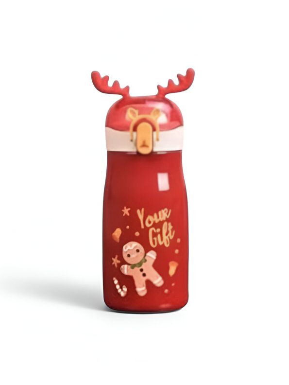 Red - Rudolph - Christmas Theme Kids Water Bottle 300ml | Cute Reindeer Design on Top | Leakproof & BPA-Free NOV3551.
