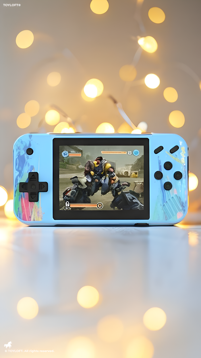 Retro Handheld Game Console – 3.5-Inch Portable Player with Classic Games, Splash Art Design, Rechargeable Blue LMI13030.