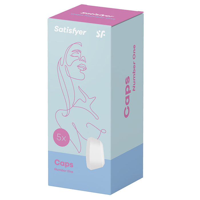Satisfyer product packaging with a stylized woman's face on a light blue background