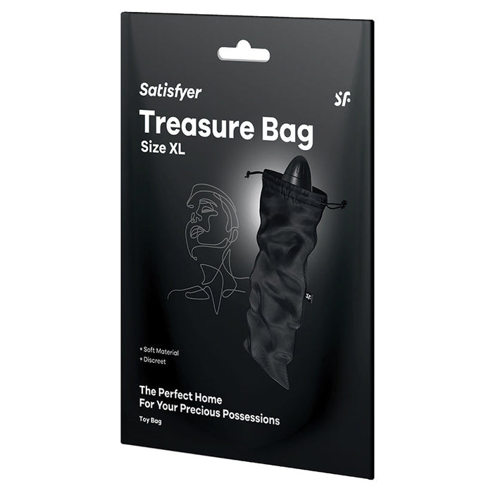 Black packaging of Satisfyer Treasure Bag Size XL on a white background