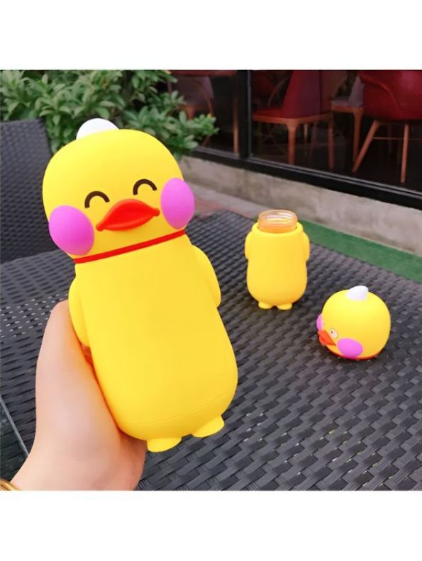 Shy Duck - QuackSip  – Adorable Duck Glass Water Bottle for Kids | Cute & Eco-Friendly Leakproof Bottle - NS557