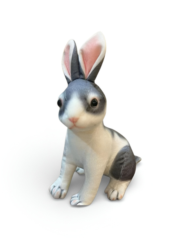 Sitting Rabbit Plush Toy - 10cm Realistic Grey and White Stuffed Bunny Animal ST9881.