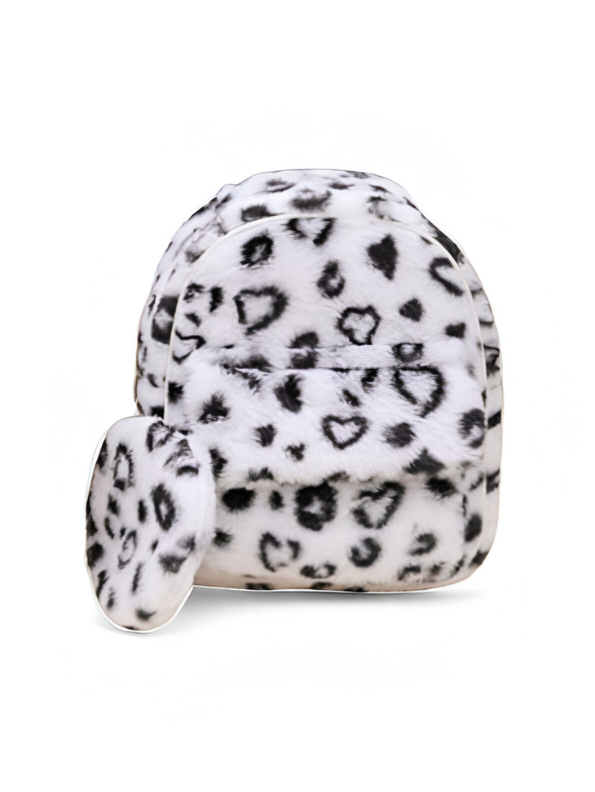 Soft Faux Fur Leopard Print Mini Backpack - Trendy Animal Print Fashion Bag for kids white NOVGBT-50097.