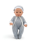 Soft Vinyl Infant Toy with Grey Knit Outfit and Lace Trim LMI13287.