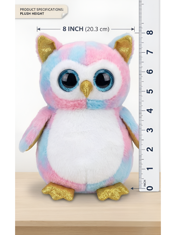 Sparkle-Eyed Pastel Owl Stuffed Animal – 8-Inch Tie-Dye Plush Toy for Kids and Collectors ST16399