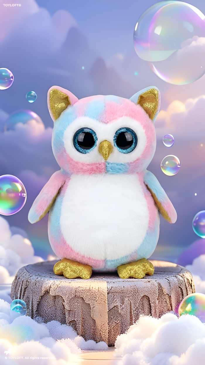 Sparkle-Eyed Pastel Owl Stuffed Animal – 8-Inch Tie-Dye Plush Toy for Kids and Collectors ST16399