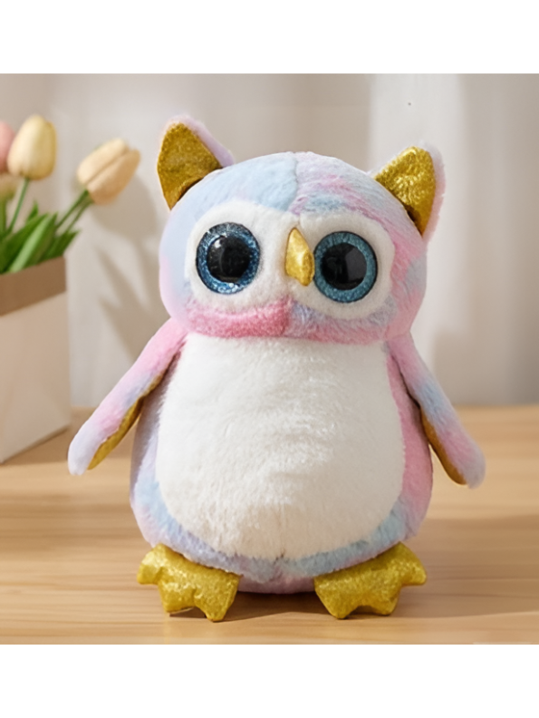 Sparkle-Eyed Pastel Owl Stuffed Animal – 8-Inch Tie-Dye Plush Toy for Kids and Collectors ST16399