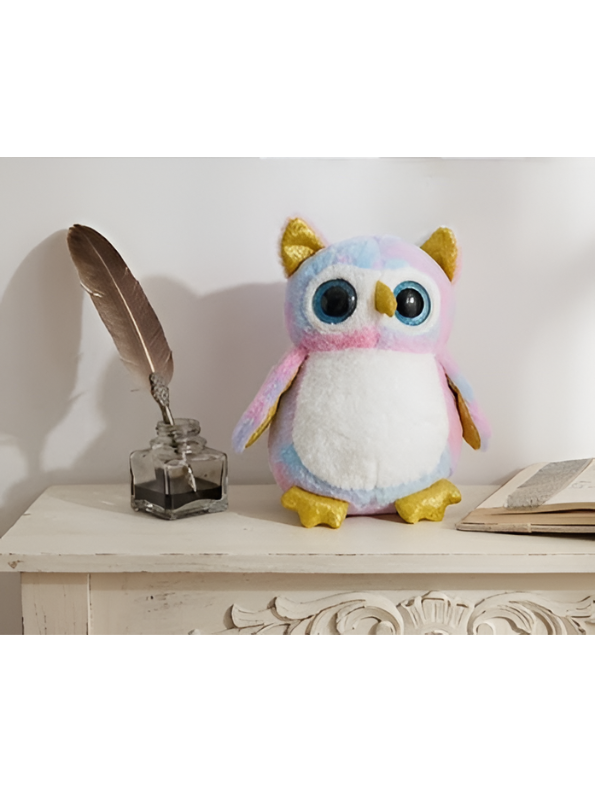 Sparkle-Eyed Pastel Owl Stuffed Animal – 8-Inch Tie-Dye Plush Toy for Kids and Collectors ST16399