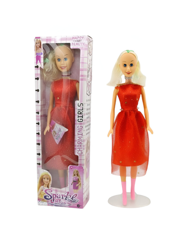 Sparkle Me Charming Girls Fashion Doll – Blonde Doll in Red Star-Pattern Evening Gown with Accessories LMI9696.