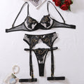 Sparkling female sexy perspective sheer floral embroidery breathable ultra-thin underwear four piece set