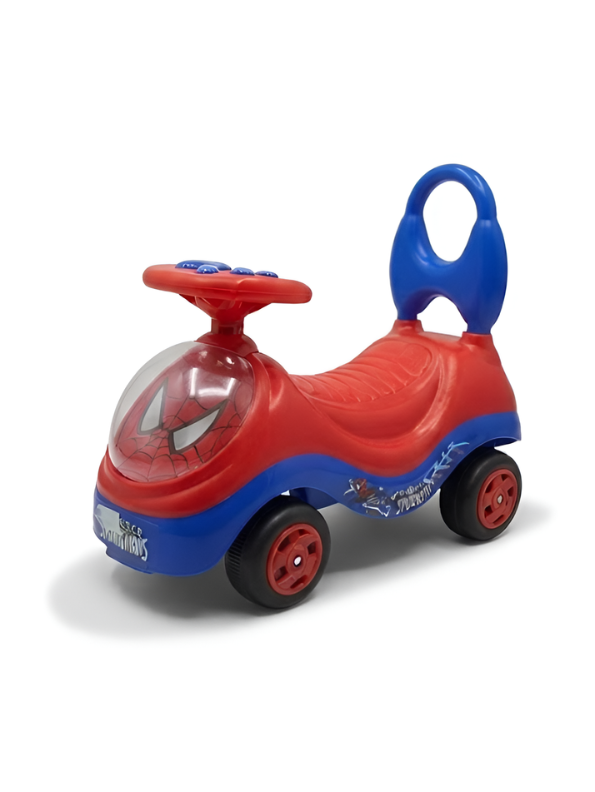 Superhero Ride-On Push Car with Music, Steering Wheel & Backrest Support Handle (Red & Blue) LMI8649