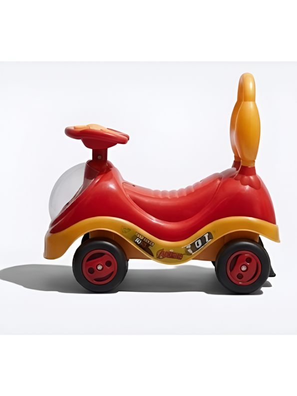 Superhero Ride-On Push Car with Music, Steering Wheel & Backrest Support Handle (Red & Yellow) LMI8649