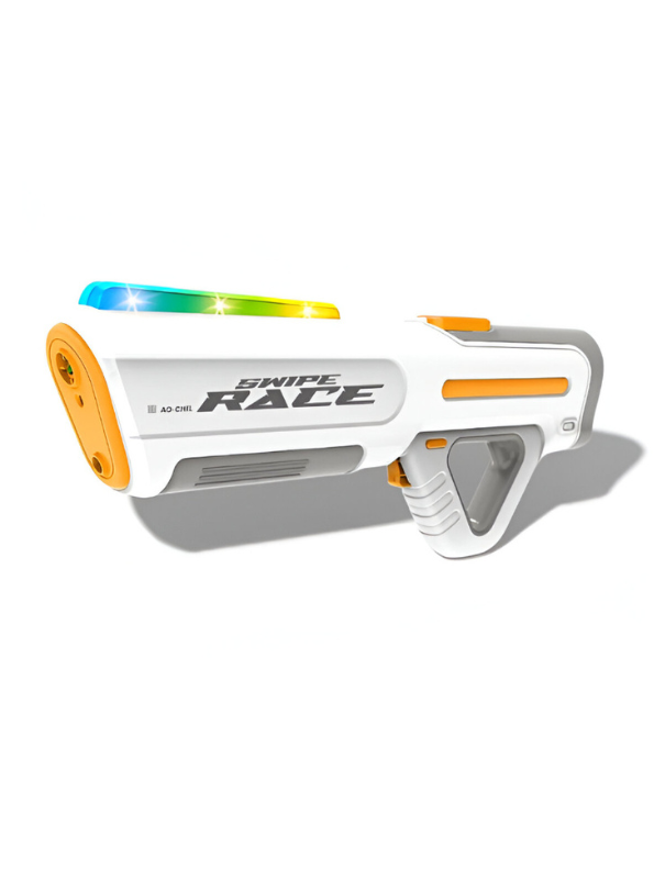 Swipe Race Automatic Squirt Gun – 43.5cm Long Range Water Blaster with External Bottle for Kids & Adults White LMI16084.