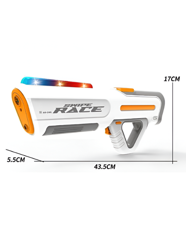 Swipe Race Automatic Squirt Gun – 43.5cm Long Range Water Blaster with External Bottle for Kids & Adults White LMI16084.