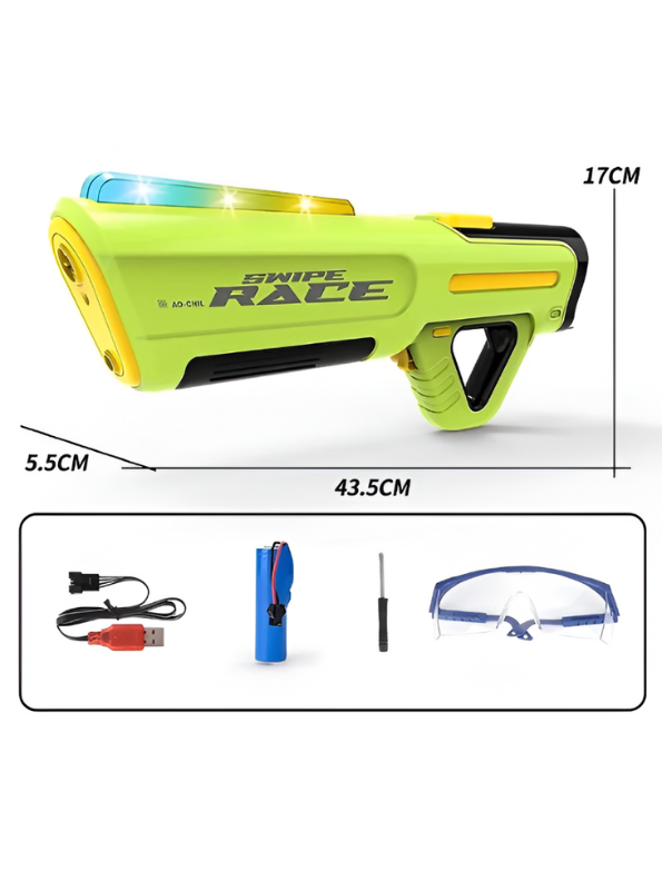 Swipe Race Automatic Squirt Gun – 43.5cm Long Range Water Blaster with External Bottle for Kids & Adults LMI16084.