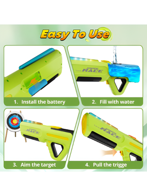 Swipe Race Automatic Squirt Gun – 43.5cm Long Range Water Blaster with External Bottle for Kids & Adults LMI16084.