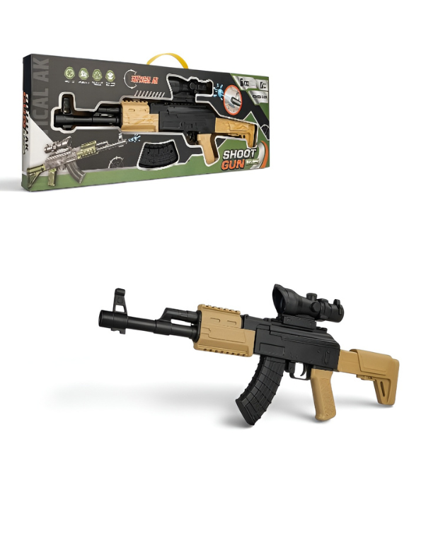Tactical AK Assault Rifle Toy Gun (50cm) with Scope & Realistic Wood Texture Finish TV5698