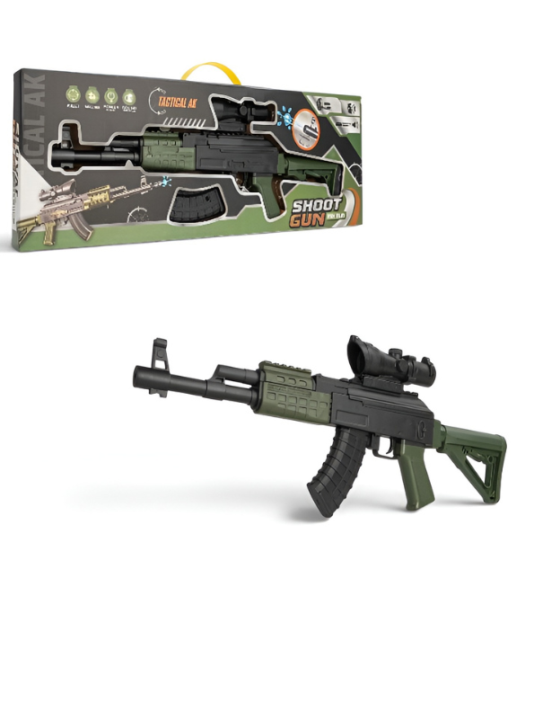 Tactical AK Assault Rifle Toy Gun (50cm) with Scope & Realistic Wood Texture Finish TV5698