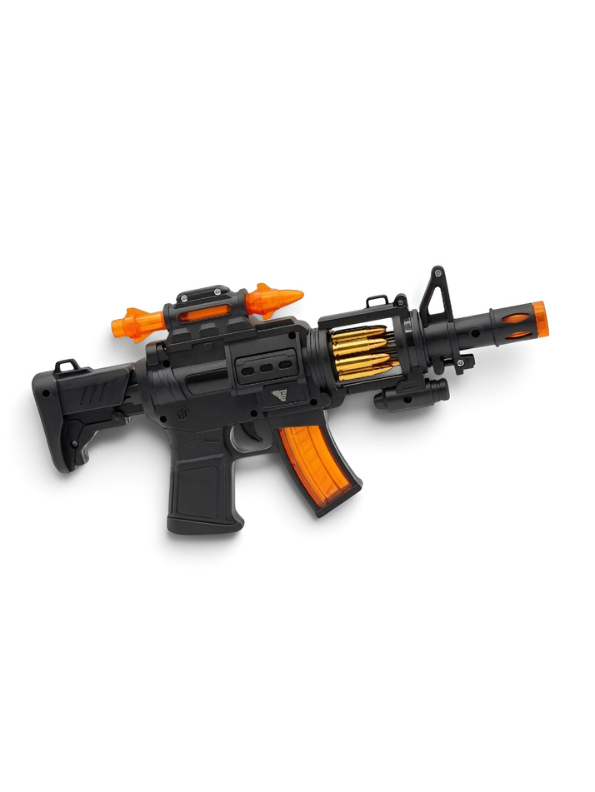 Tactical Light & Sound Combat Rifle Toy – Battery-Operated Toy Machine Gun with Rotating Bullets MD451