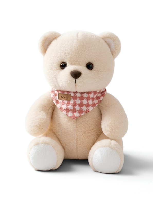 Teddy Bear with Detachable Checkered Bandana –  8-Inch Soft Plush Fluffy Stuffed Animal Toy for Toddlers ST14559