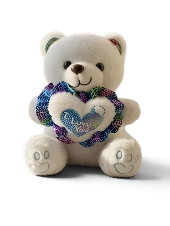 Teddy Bear with Glitter Heart - Soft White Stuffed Animal 8 Inch Perfect Gift for Kids and Toddlers ST16671