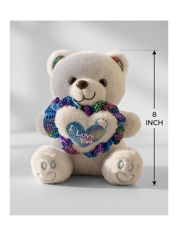 Teddy Bear with Glitter Heart - Soft White Stuffed Animal 8 Inch Perfect Gift for Kids and Toddlers ST16671