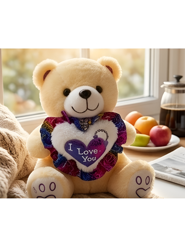 Teddy Bear with Glitter Heart - Soft White Stuffed Animal 8 Inch Perfect Gift for Kids and Toddlers ST16671