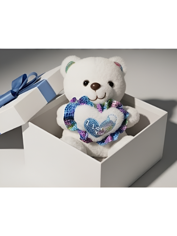 Teddy Bear with Glitter Heart - Soft White Stuffed Animal 8 Inch Perfect Gift for Kids and Toddlers ST16671