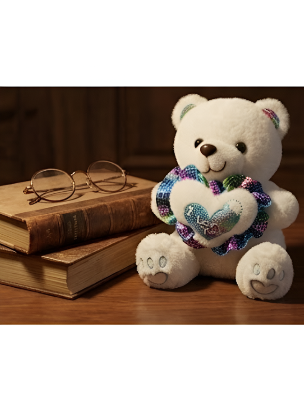 Teddy Bear with Glitter Heart - Soft White Stuffed Animal 8 Inch Perfect Gift for Kids and Toddlers ST16671
