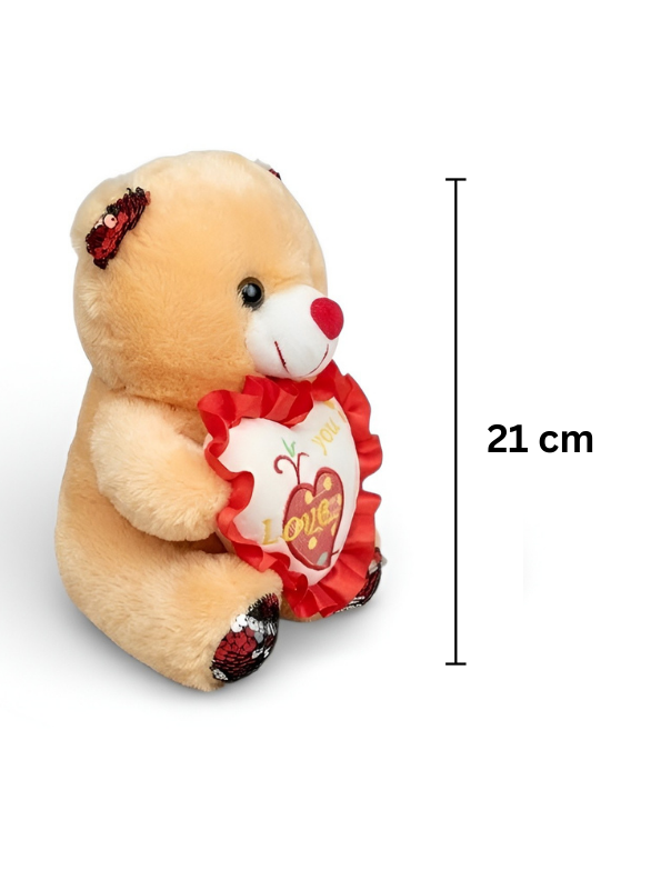 Teddy Bear with Red Sequin Ears and Heart – Soft Plush Toy Brown ST16175.