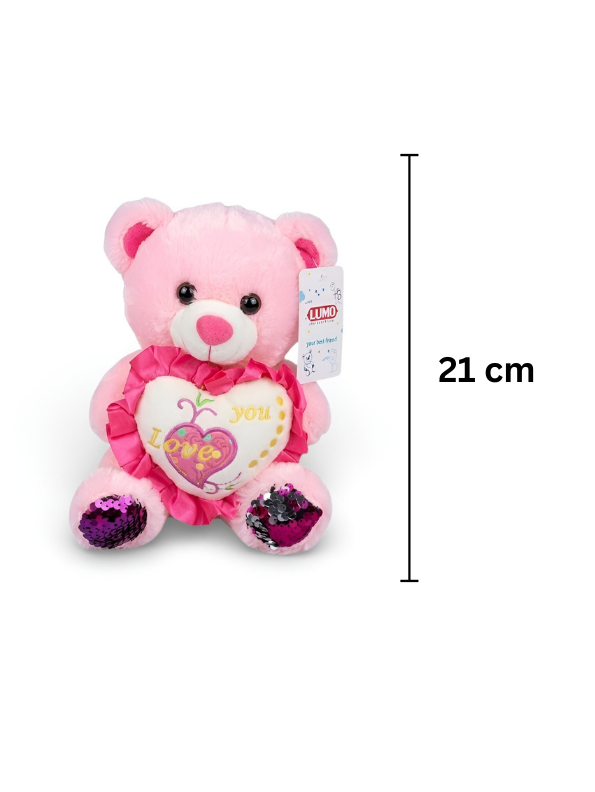 Teddy Bear with Red Sequin Ears and Heart – Soft Plush Toy Pink ST16175.