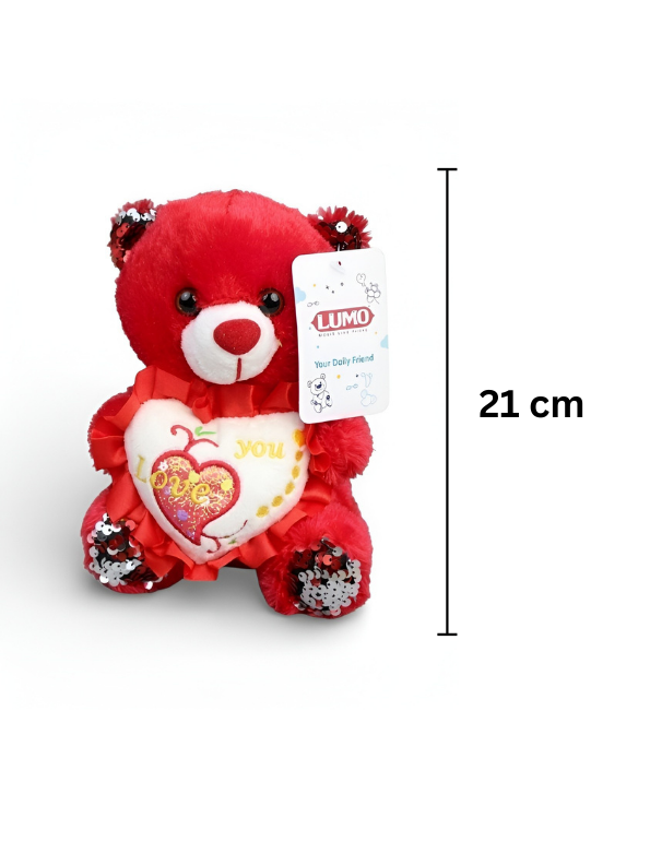 Teddy Bear with Red Sequin Ears and Heart – Soft Plush Toy Red ST16175.