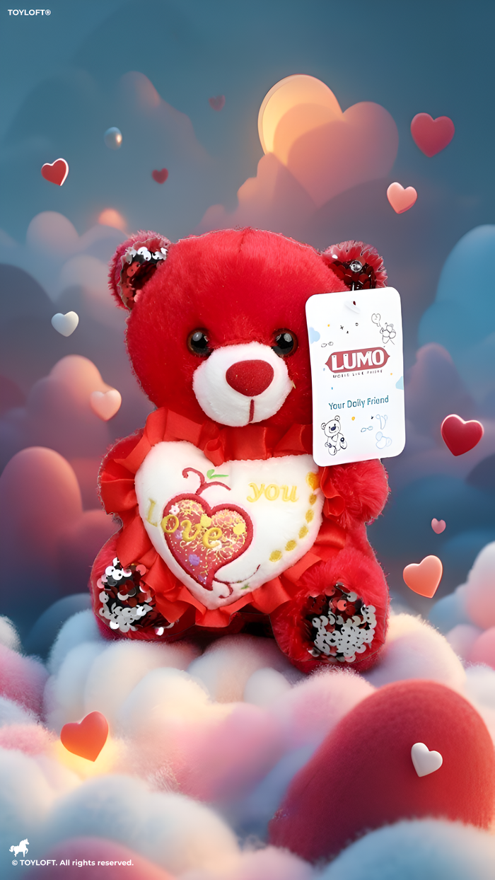 Teddy Bear with Red Sequin Ears and Heart – Soft Plush Toy Red ST16175.