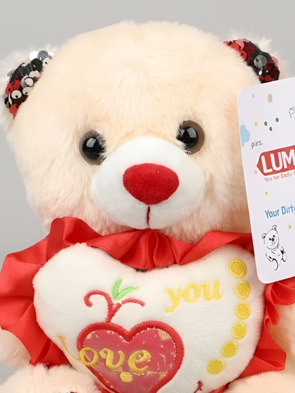 Teddy Bear with Red Sequin Ears and Heart – Soft Plush Toy ST16175.