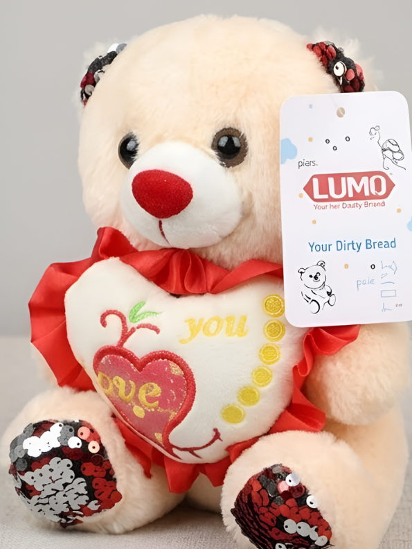 Teddy Bear with Red Sequin Ears and Heart – Soft Plush Toy ST16175.
