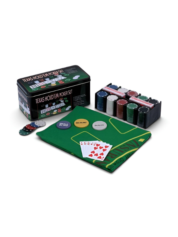 Texas Hold'em Poker Set in Portable Tin Box – Perfect Professional Casino Game Night Kit for Adults TV5421