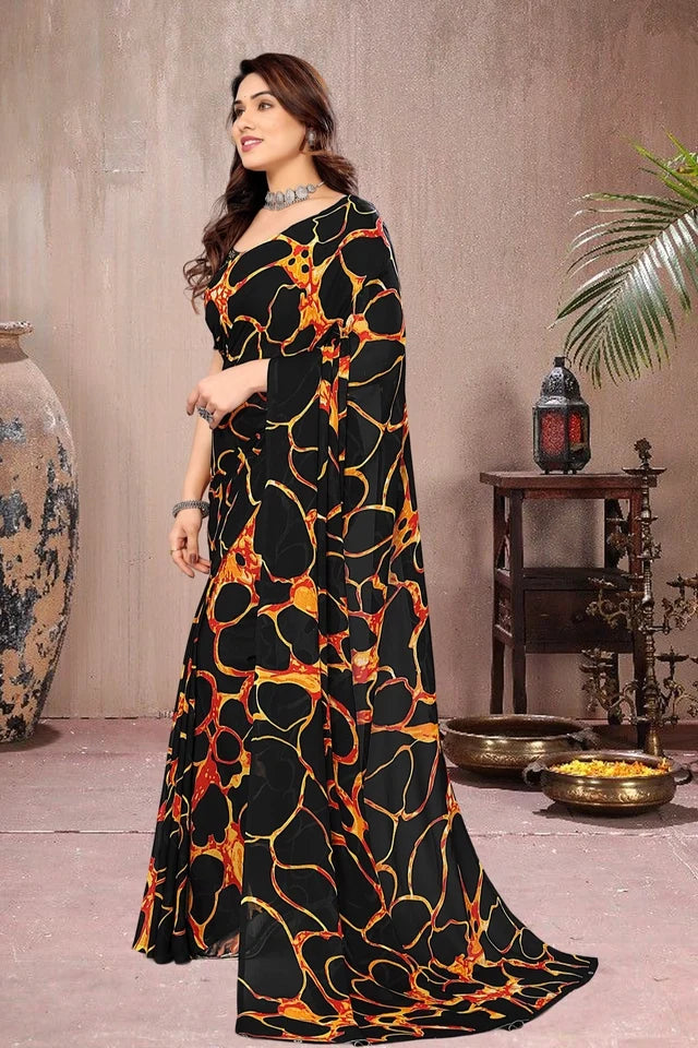 Tie and Dye Poly Georgette Leheriya Saree
