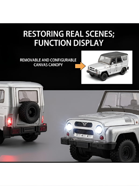 UAZ Hunter Diecast Alloy Metal Model Car SUV – 1:18 Scale Interactive Features with Lights & Sound, Opening Doors & Hood, Black TV6153